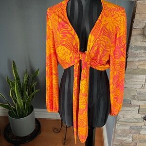 Retro 70s Indie Hippie Crop Top Boho Concert Floral Vibrant Pink Orange 1X